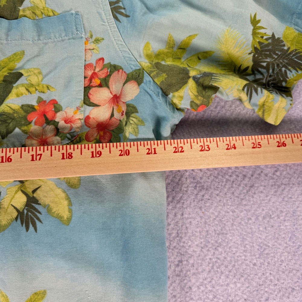 Island Republic Mens XXL Blue Silk Blend Tropical Hibiscus Palm Aloha Camp Shirt - Picture 4 of 6